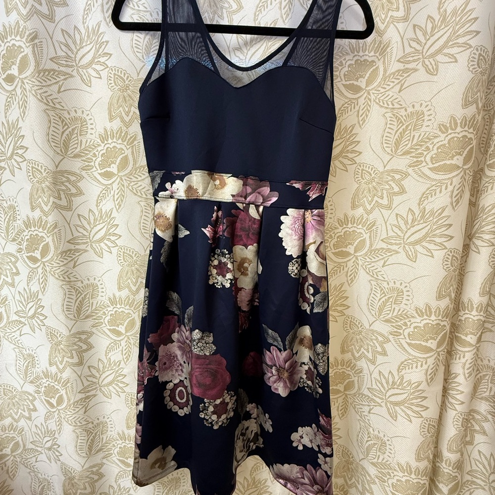 Enfocus Studio Blue and Red Fit and Flare Mini Dress
